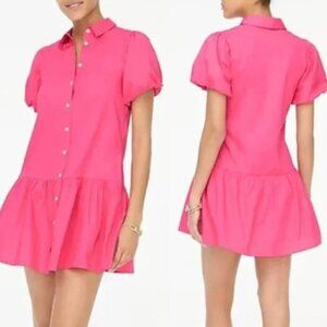 J Crew Factory Hot Pink Bubble-sleeve Shirtdress Size 8